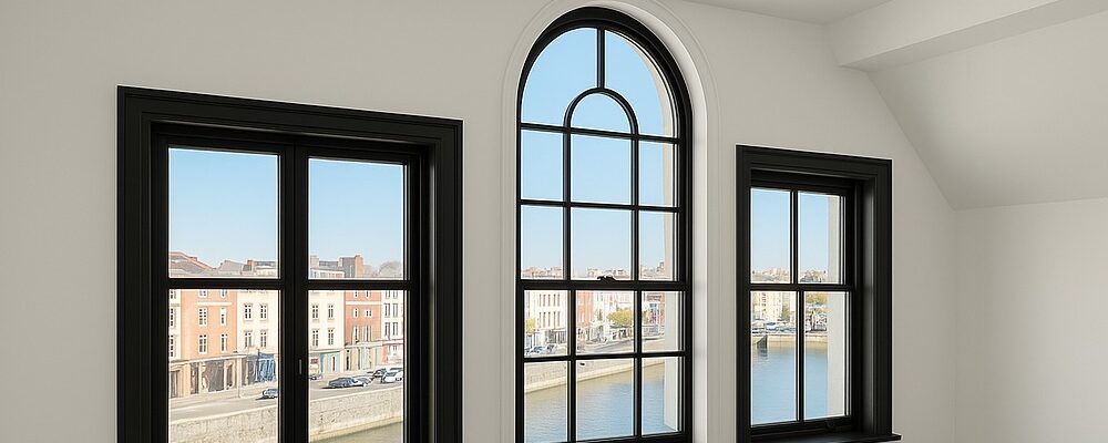 River view through the arched Aston House windows