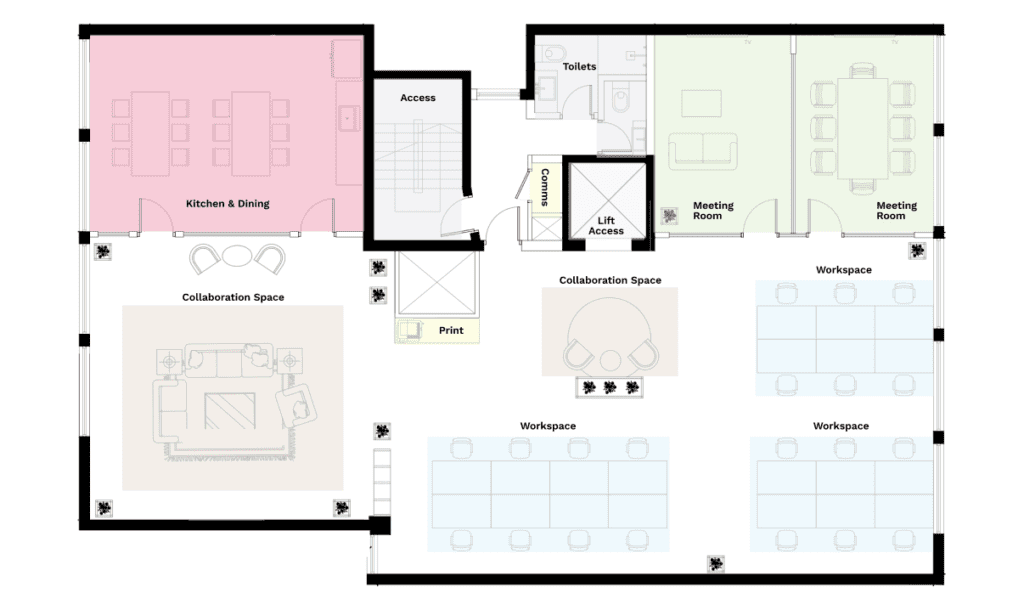 Level Two floorplan at D2HQ